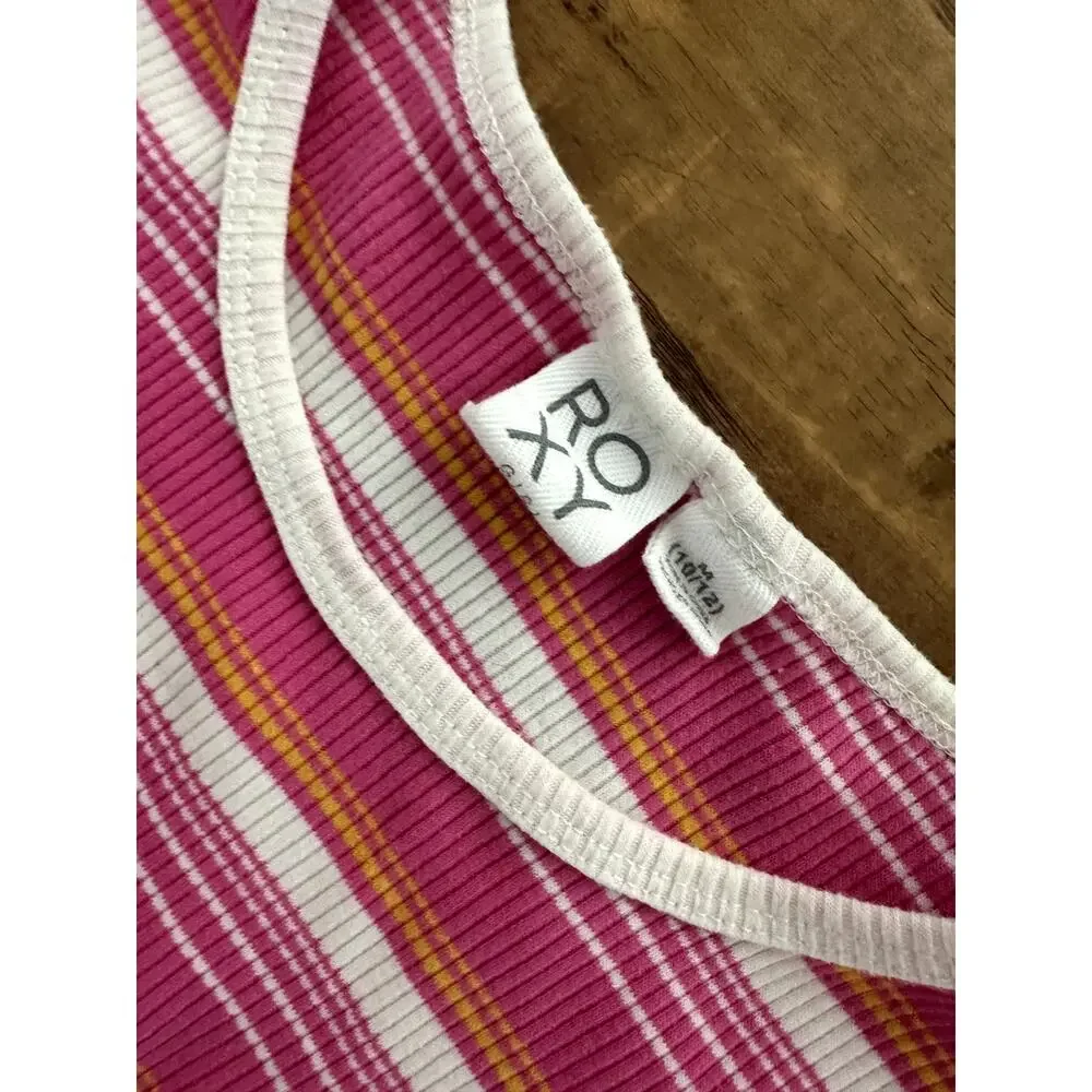 Roxy Girls Pink Striped Dress Size Medium 10/12